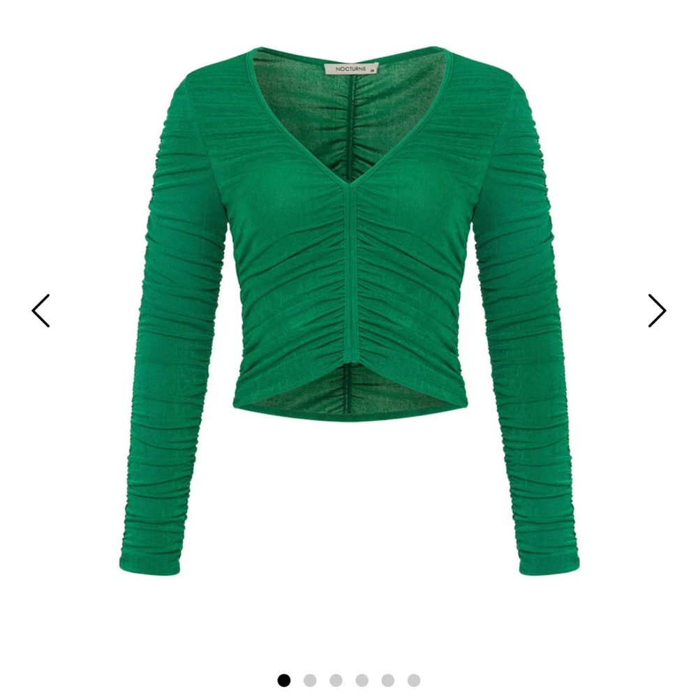 [NOCTURNE] Green Long Sleeve Draped Top